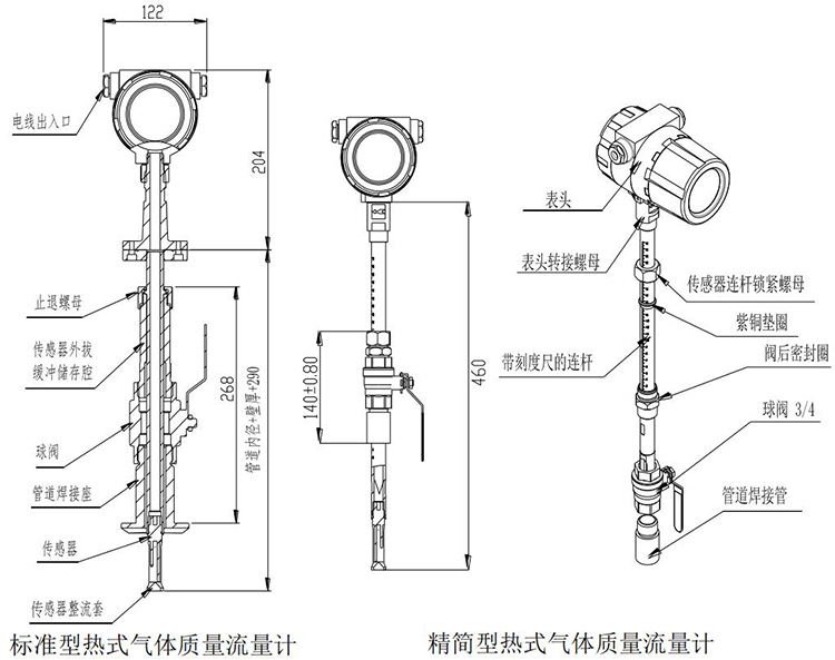 氧氣流量計(jì)插入式結(jié)構(gòu)尺寸圖